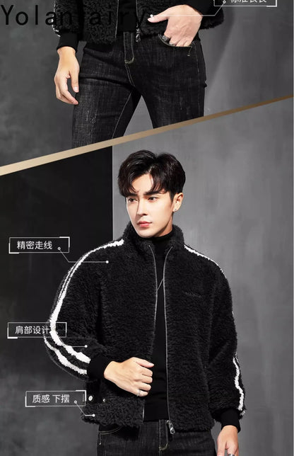 YOLANFAIRY 100% Wool Mens Real Fur Coat Men Luxury Clothing Winter Jacket For Men High Quality Short Jacket куртка мужская 2024