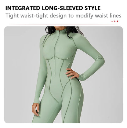 TRY TO BN Gym Jumpsuit Half Zipper Sports Stripe Fitness Bodysuit One-Piece Workout Activewear Tights Woman Suits Yoga Clothing