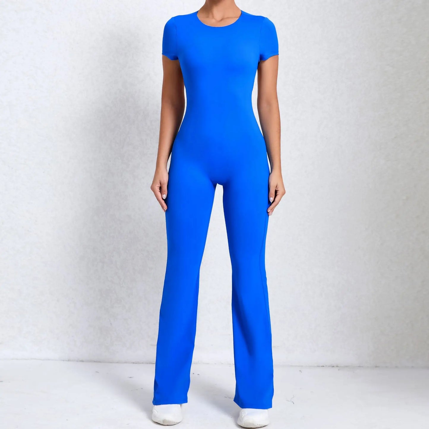 Women's Tracksuit Yoga Set Backless Jumpsuits Back V One Piece Fitness Rompers Short Sleeves Sportswear Gym Set Workout Clothes
