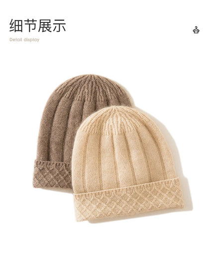 Thickened Outdoor Hat Autumn And Winter Men's And Women's Pullover 100%cashmere Hat With Groove Strip Casual And Warm Woolen Hat
