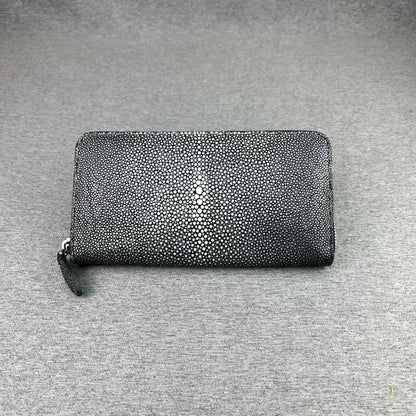 Genuine Unisex Stingray Leather Long Wallet, Exotic Style Leather Clutch for Women, Large Zip Card Holder for Men