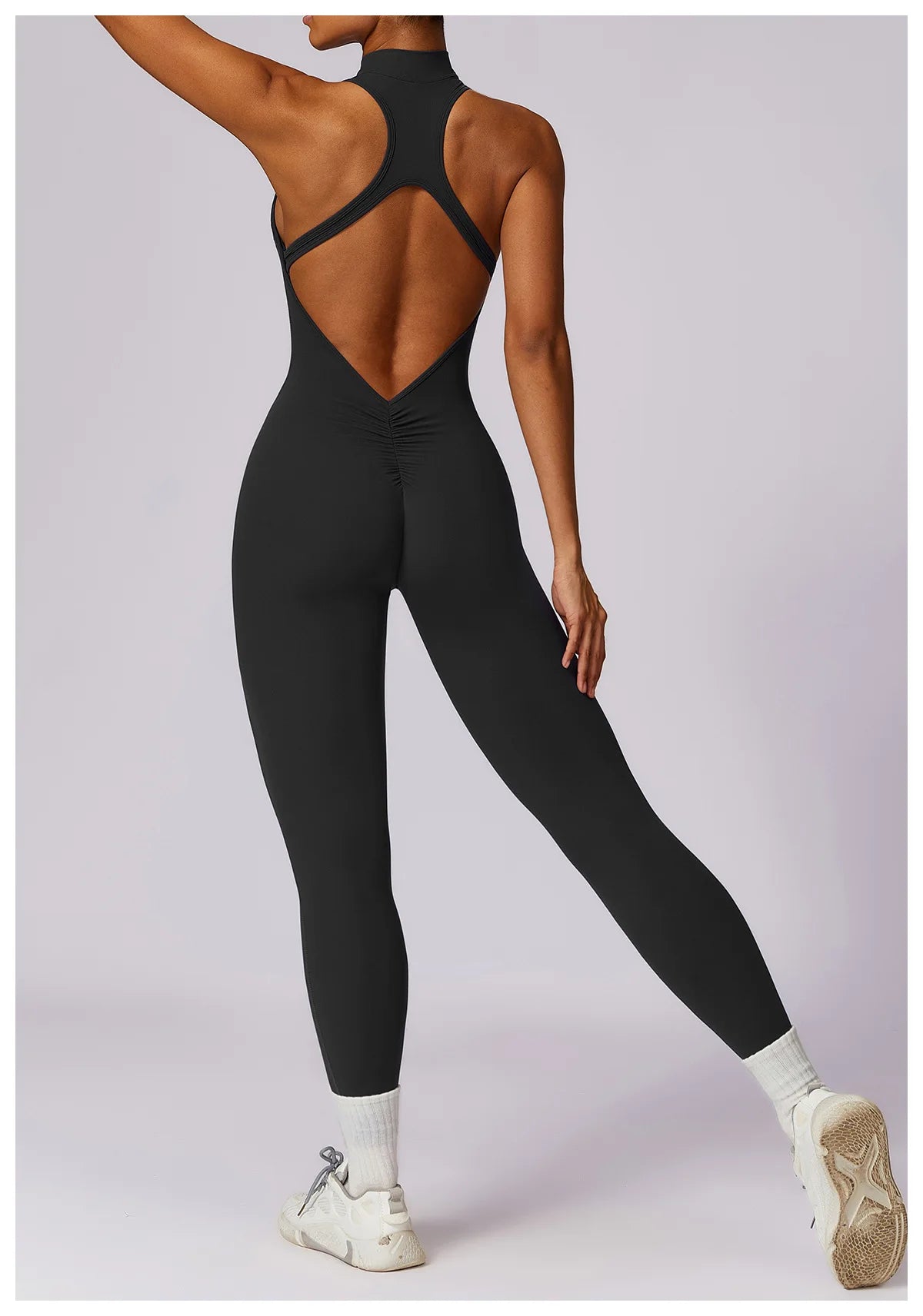 Summer V Back One-piece Suit Women Sports Jumpsuit Zippers Yoga Rompers Backless Sportswear Women Sleeveles Workout Bodysuits
