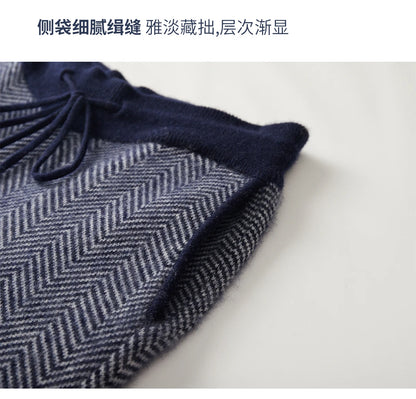 Soft 100% Merino Wool Straight-leg Pants For Men Jacquard Warm Knitted Pants Autumn Winter Thick Bottom Wear
