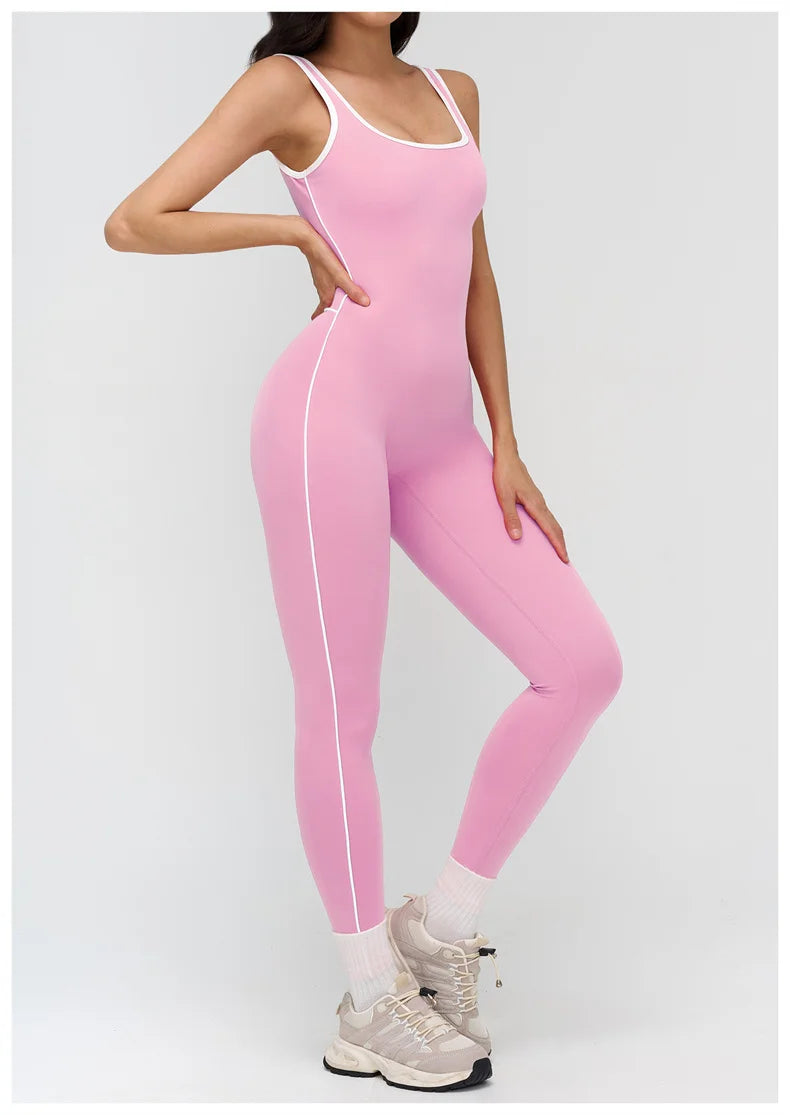 TRY TO BN Sports Jumpsuit Gym Contrast Color Sportswear Backless Fitness Workout One Piece Bodysuit Running Yoga Women Clothing