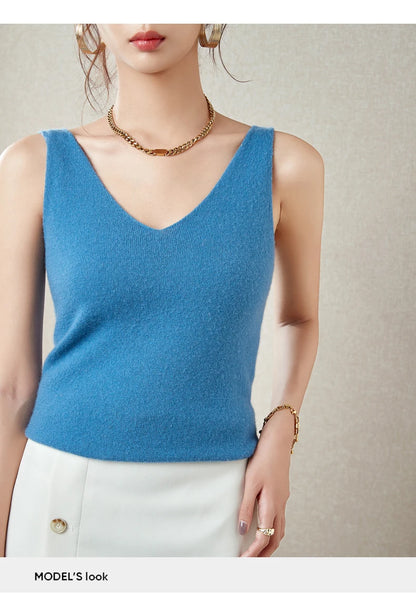 Women's Spring and Autumn 2026 New 100% Merino Wool V-Neck Pullover Knitted Suspender Casual Soft Inner Vest Women's Clothing