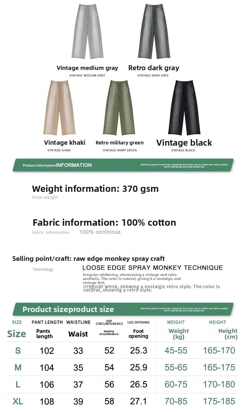 Custom LOGO men's 2025 autumn 370G heavy 100% cotton gradual change hole hooded sweater straight trousers set