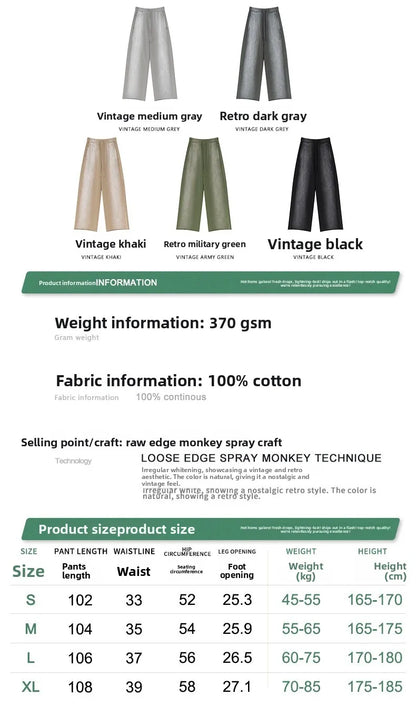 Custom LOGO men's 2025 autumn 370G heavy 100% cotton gradual change hole hooded sweater straight trousers set