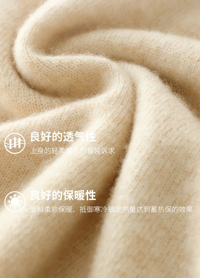 Men's 100% Merino Wool Sweater Hooded Collar Knitted Pullover Cashmere Sweatshirt Autumn Winter Casual Large Tops Long Sleeved