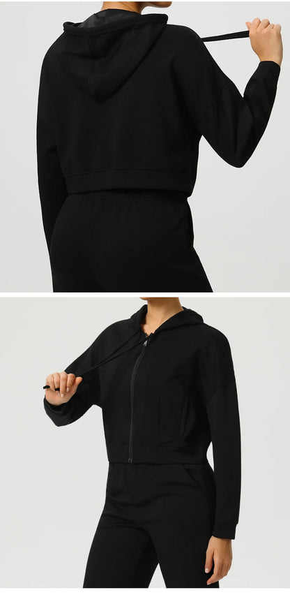 Autumn Loose Yoga Long Sleeved Hoodie Women's Hooded Sports Jacket Running Yoga Jacket Long Sleeved Jacket