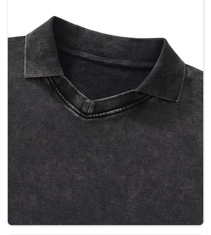 Custom LOGO men's clothing 380G old money wind 100% cotton BOXY short and wide washed old small V-neck curling terry sweater