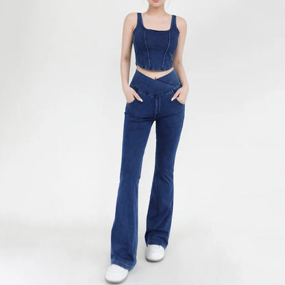 SOISOU Sexy Jeans For Women Leggings Yoga Pants Denim Bell-bottoms Soft Elastic Breathable High waist 4 Pockets Women's Pants