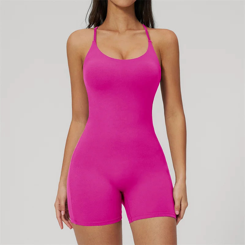 TRY TO BN Yoga Jumpsuit Shorts Cross Beautiful Back Sportswear Fitness Bodysuit One Piece Set Workout Running Gym Women Clothing