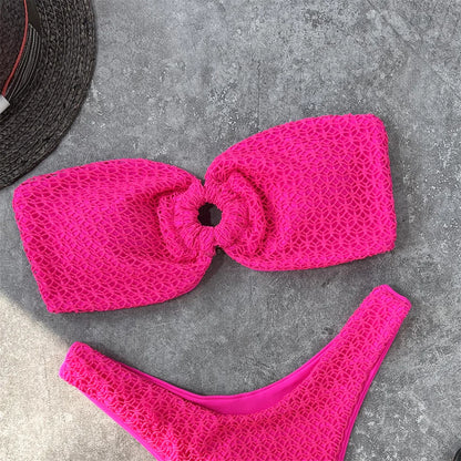 Wrinkled Bandeau High Cut Bikini Women Swimwear Female Swimsuit Two-pieces Bikini set Strapless Bather Bathing Suit Swim V3367