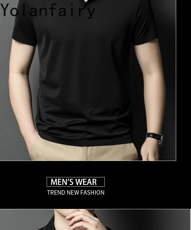 YOLANFAIRY 2.6% Mulberry Silk Polo Shirts Mens T Shirt Short Sleeve T Shirt Men Summer Fashion Tops Men Clothing Футболка Поло