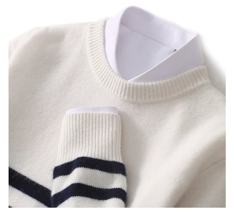 DjzDsm Autumn And Winter Men's Round-neck Sweaters 100% Merino Wool Pullovers Casual Knitted Shirts Soft And Warm Men's Tops
