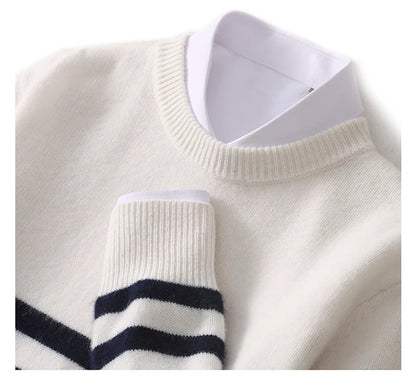 DjzDsm Autumn And Winter Men's Round-neck Sweaters 100% Merino Wool Pullovers Casual Knitted Shirts Soft And Warm Men's Tops