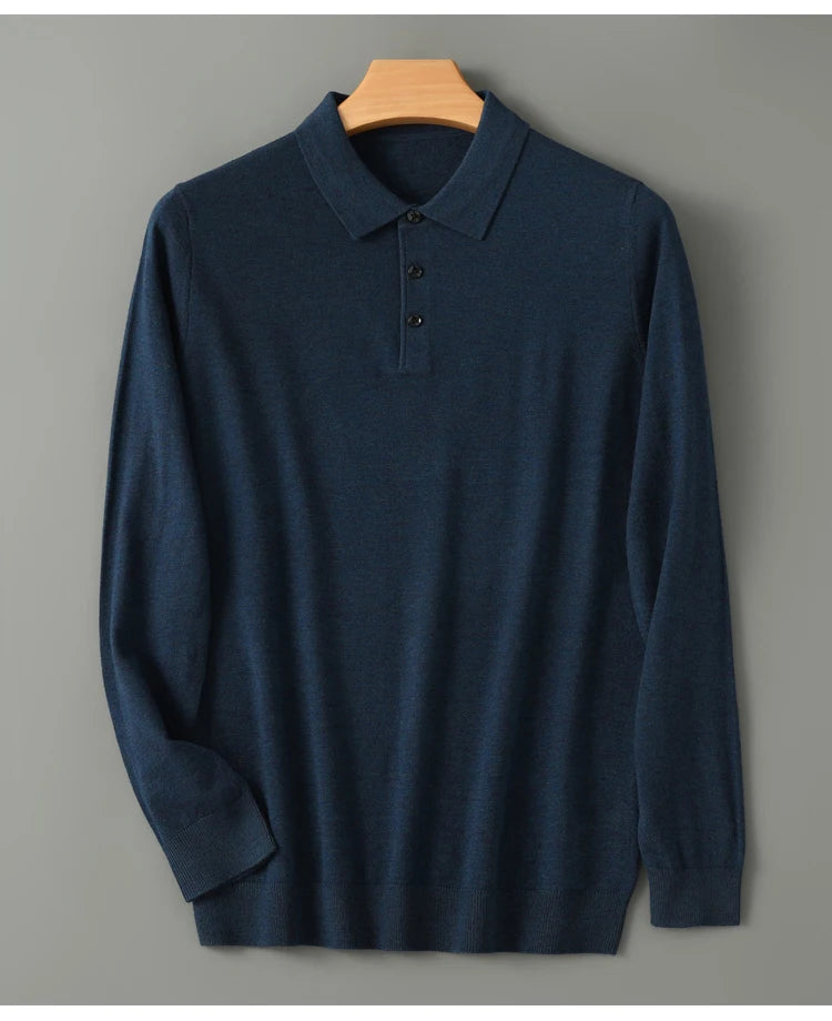 Men's Merino Wool Sweater Polo Collar Pullover Autumn Winter New Cashmere Knitwear Casual Loose Men's Shirts Tops Warm Soft