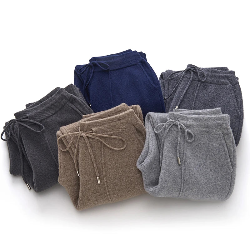 Men's Wool Pants Elastic Waist 2025 Autumn Winter Thick Casual Cashmere Trousers 100% Merino Wool Knitted Mid Seam Sport Pants