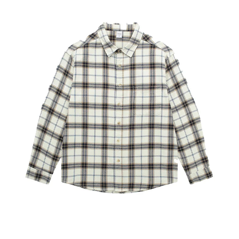 Spring 2025 New American Vintage Plaid Shirt - Men's 100% Cotton Double Pocket Workwear Long Sleeve Slightly Loose Casual Top