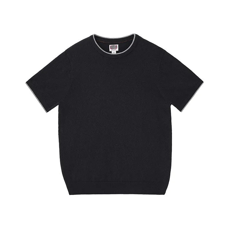 Light Luxury Cashmere Blend Anti Pilling Knitted Short Sleeved Round Neck T-shirt for Men, Retro Casual Business Summer Shirt