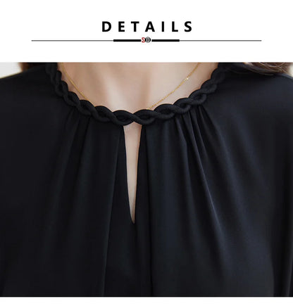 SuyaDream, Women Elegant Dresses, Real Silk, O Neck, 3/4 Sleeved, Black Mid Dress, 2026 Spring Summer Cloth