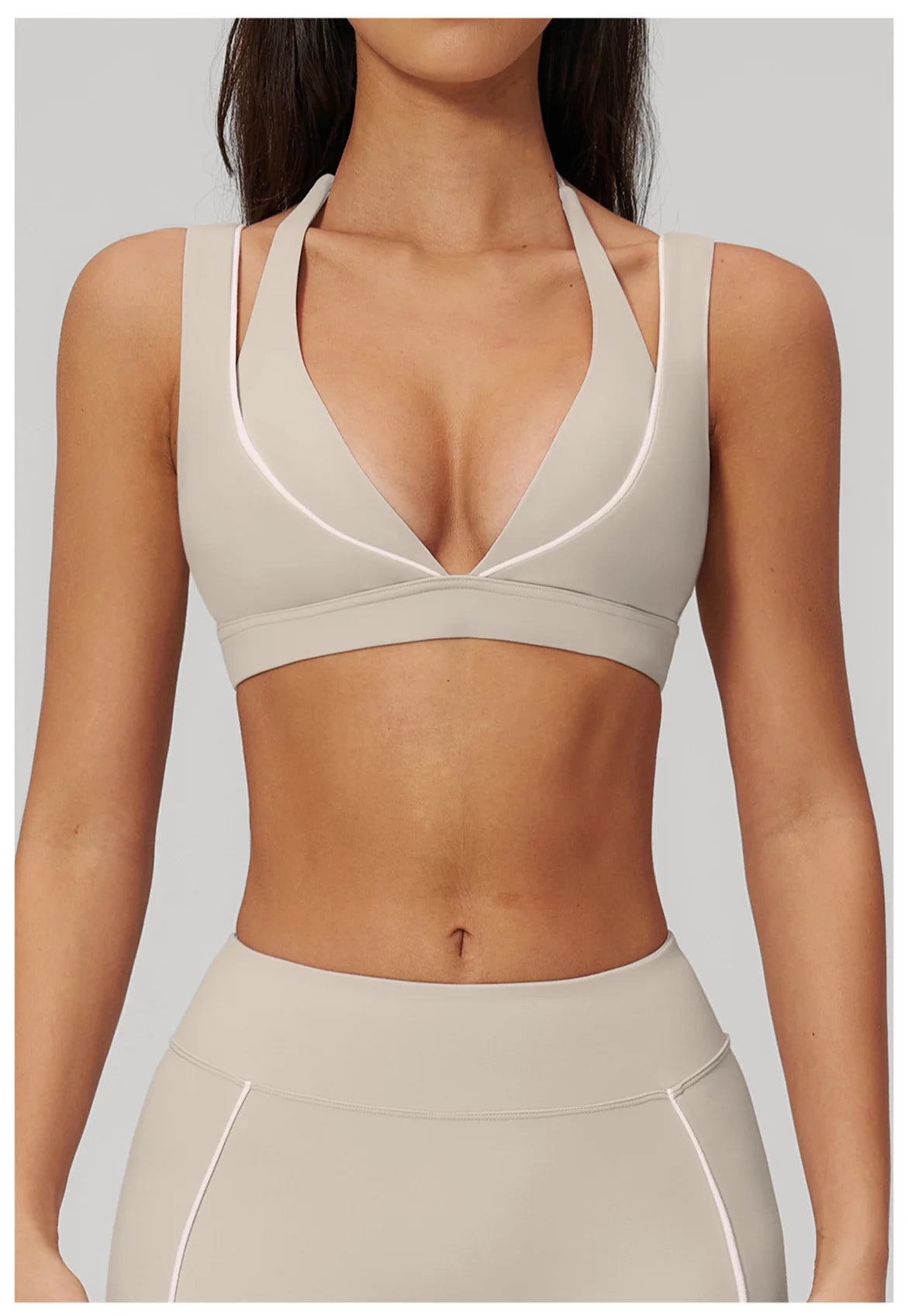 Color Contrast Deep-V Sports Bra Women's Gym Fitness Yoga Top Backless Breathable Sports Underwear Female Push Up Workout Top