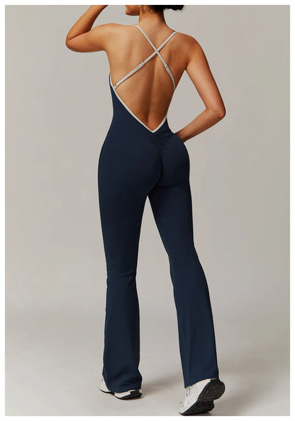 One-Piece Back V-Neck Sexy Suit Gym Set Women Training Suit Sportswear Women Sports Suit Fitness Rompers Stretch Training Suits