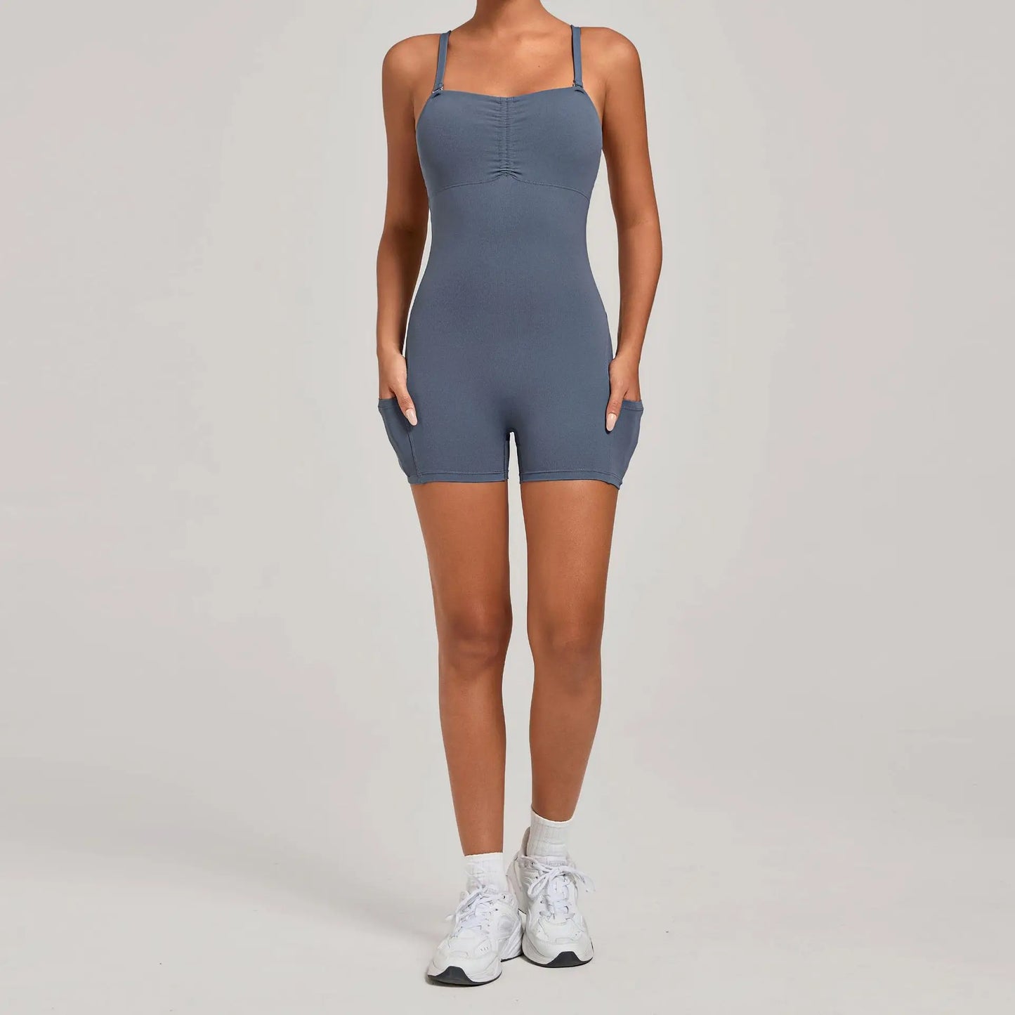 Women's Yoga Jumpsuits Sports Fitness One-piece Beauty Back Strap Pocket Hip-lifting Slim Fit Running Workout Training Bodysuits