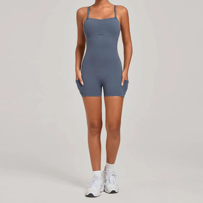 Women's Yoga Jumpsuits Sports Fitness One-piece Beauty Back Strap Pocket Hip-lifting Slim Fit Running Workout Training Bodysuits