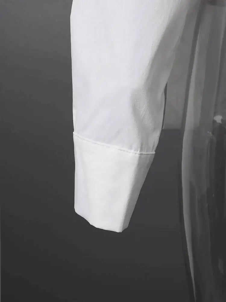 DEAT Fashion Belted Waist Shirt Women's One Shoulder Asymmetrical Collar Long Sleeve White Blouse Sumemr New