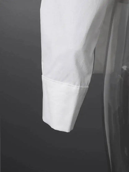 DEAT Fashion Belted Waist Shirt Women's One Shoulder Asymmetrical Collar Long Sleeve White Blouse Sumemr New