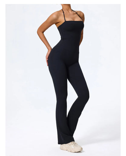 New Summer Women Sleeveless Hang Neck Jumpsuit Backless Flared Activewear Female Yoga Clothes Sport Outfit For Woman Overalls