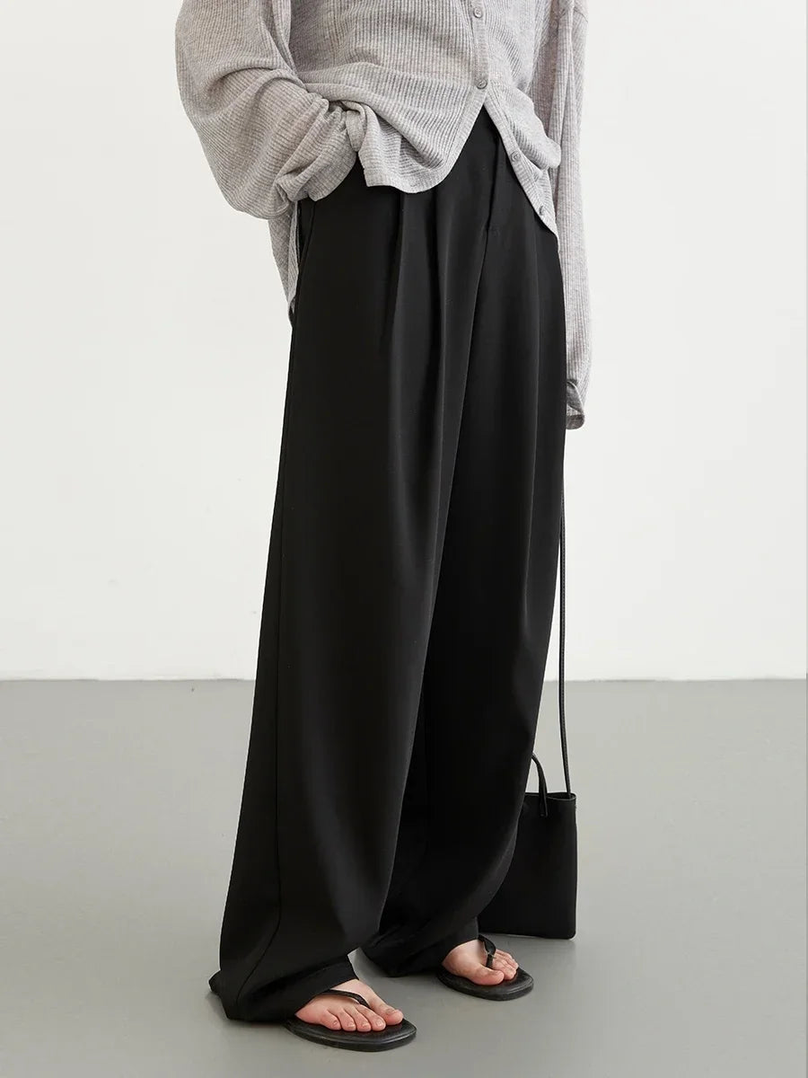 CHIC VEN Women Pants New Casual High Waisted Female Pleated Trousers Drooping Wide Leg Long Pant Office Lady Spring Summer 2025
