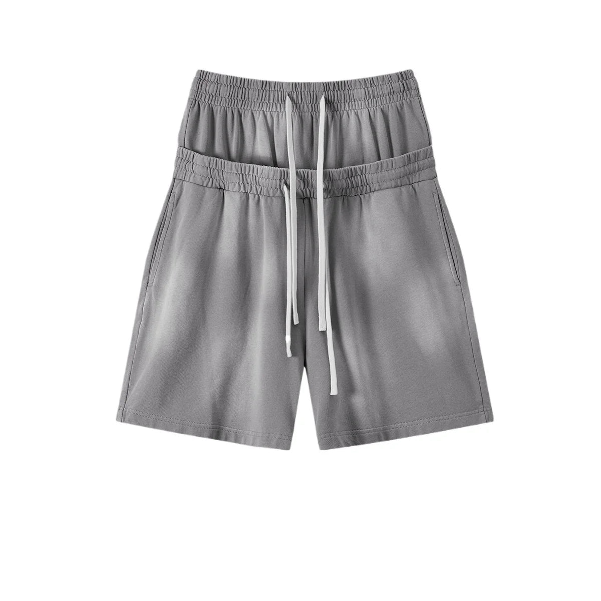 Custom LOGO men's 320G heavy 100% washed and old double waist high waist medium pants loose casual sports five-point shorts
