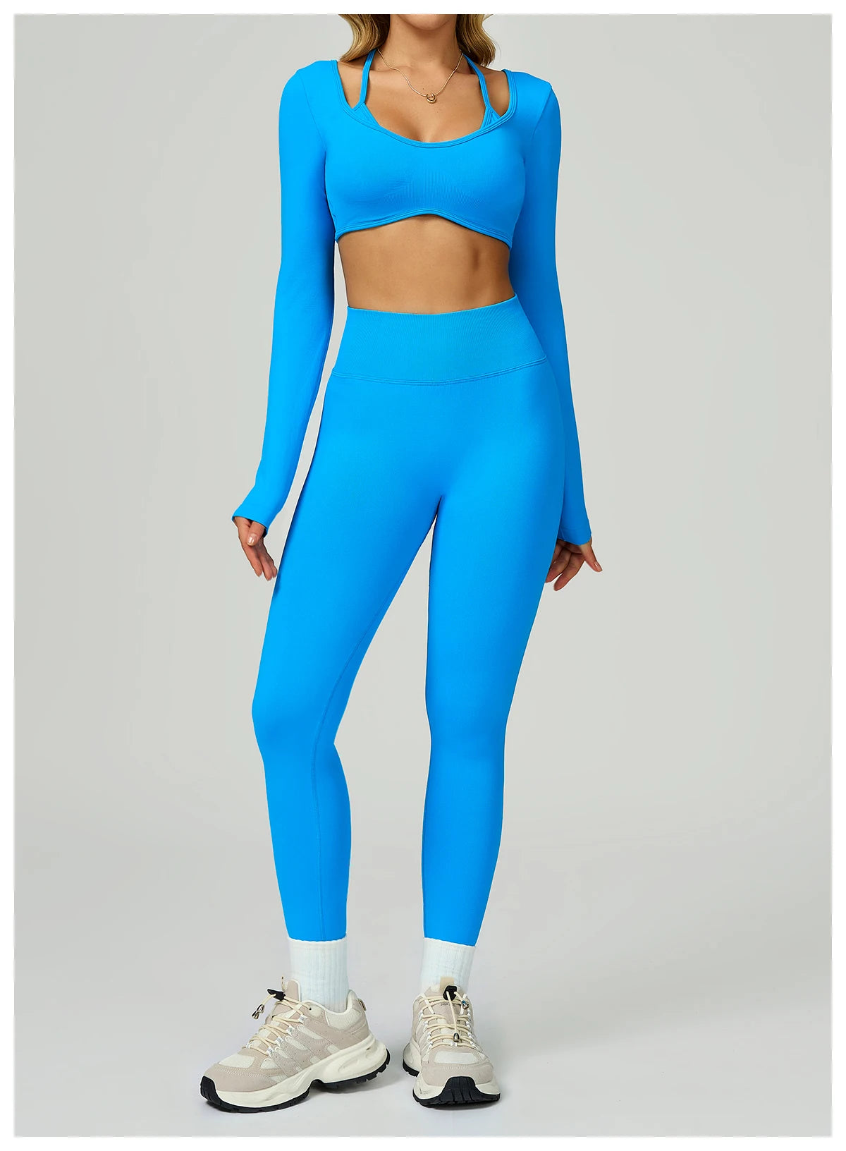 Women Sexy Solid Crop Tops Gym Workout Shirts Yoga Sports Long Sleeve Female Fitness T-Shirt Exposed Navel Quick Dry Sports Tops