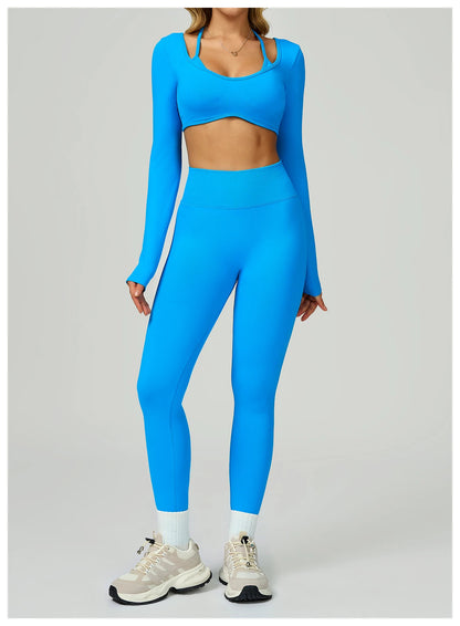 Women Sexy Solid Crop Tops Gym Workout Shirts Yoga Sports Long Sleeve Female Fitness T-Shirt Exposed Navel Quick Dry Sports Tops