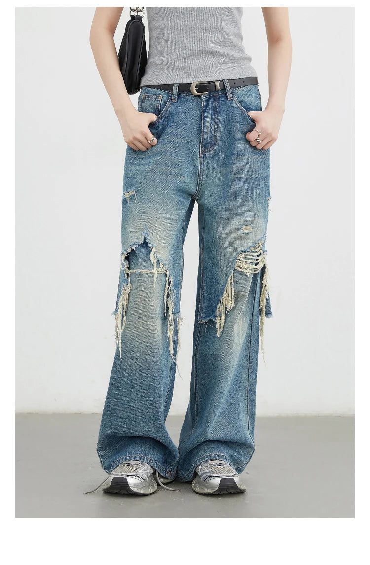 CHIC VEN Women Jeans Loose Casual High Waisted Wide Leg Ripped Rough Edge Denim Pants Female Trousers Spring Autumn 2025