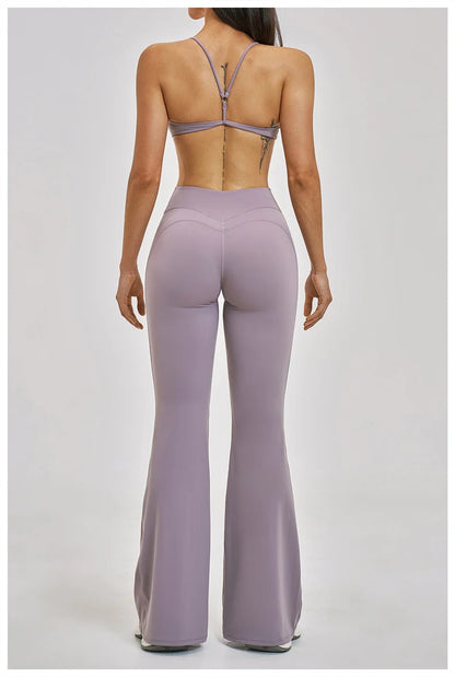 TRY TO BN Women's Tracksuit 2 Pieces Yoga Set Back Y Bra High Waist Leggings Flare Fitness Sportwear Workout Running Gym Clothes