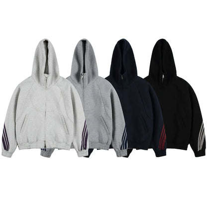 Akkad Kuti 2026 New Heavyweight Retro Japanese Sle Striped Patchwork Hoodie Ex Loose Fit Casual Sweater Thi Cotton Fabric