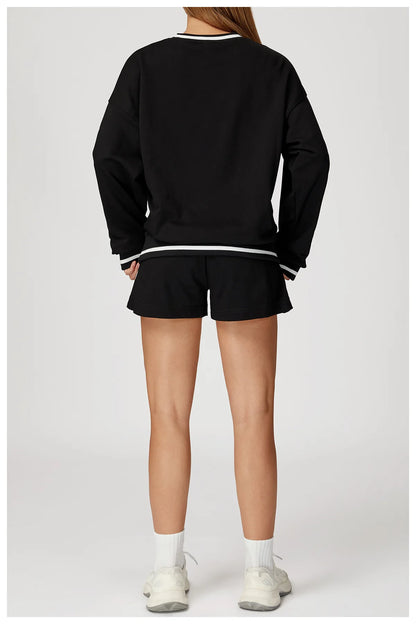 Custom LOGO women's new casual sweater wide-leg trousers comfortable outdoor fashion sports jogging shorts cycling two-piece set