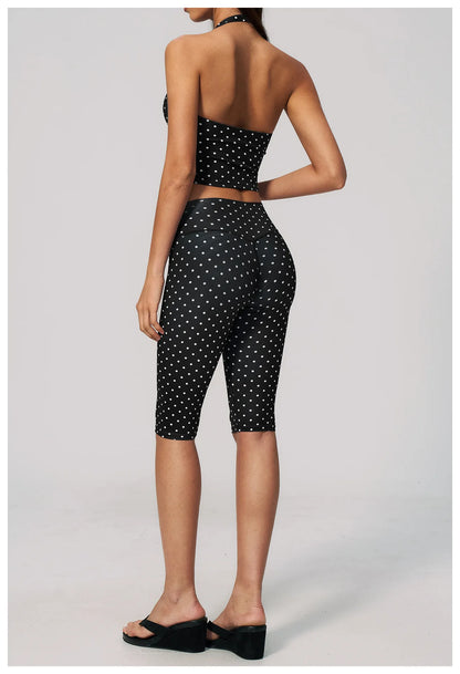 Custom LOGO women's new yoga clothes polka dot printing deep V high elastic three-dimensional fitness two-piece set