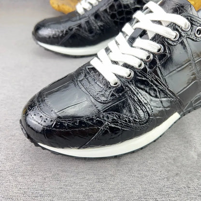 2026 new authentic crocodile leather men's black sneakers real crocodile leather men's soft lace-up casual shoes