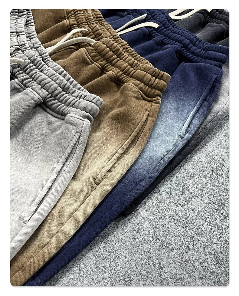 Customized LOGO Men's 2025 New 430G Heavy 100% Cotton Spray Dyeing Old Shorts Street Tide Washing Retro Loose Pants