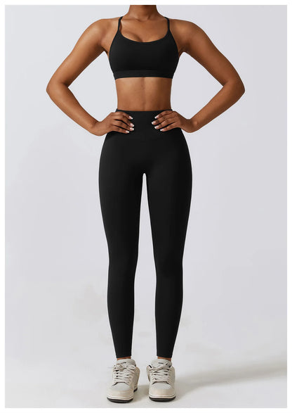 Women 2/3pcs Workout Outfits Yoga Sets Sportswear Gym Workout Clothing Tracksuit High Waist Leggings and Stretch Sports Bra