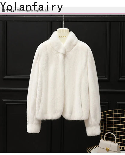 YOLANFAIRY Whole Mink Real Fur Coat Woman Luxury 2025 Winter Stand Collar Natural Mink Fur Jacket Short Black Fur Coats Casacos