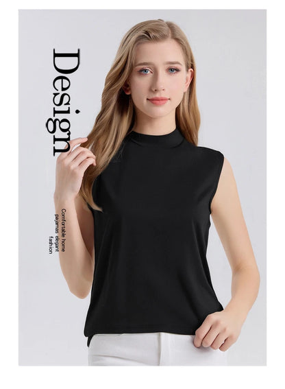 SuyaDream. Women Solid Tanks, 92%Real Silk, Mock Neck, Sleeveless Chic T Shirt, 2025 Solid Summer Vests