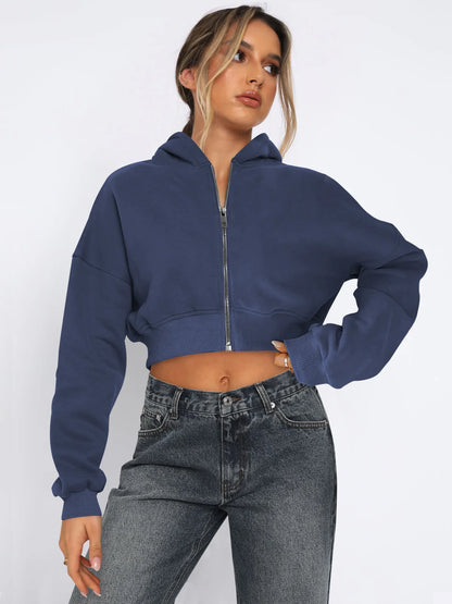 Custom LOGO women's short European and American style fashion street long-sleeved autumn and winter loose hooded sweater