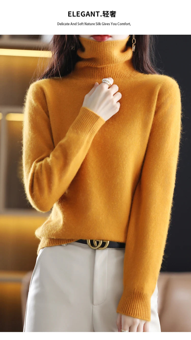 LHZSYY Winter Women Sweater Solid 100%Mink Cashmere Turtleneck Knitted Pullovers Slim Soft Warm Female Long Sleeve 23  Color