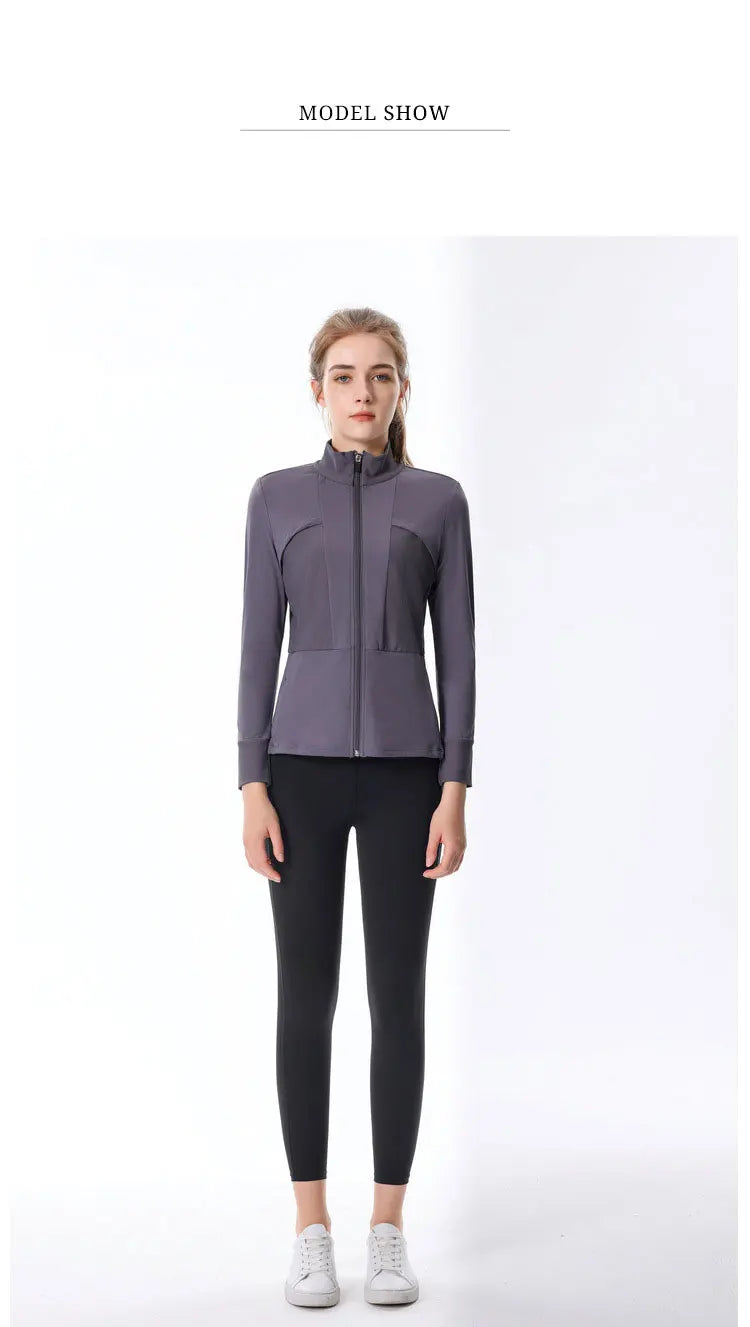 New Autumn SeasonsYoga Wear Women's Running Sportswear Tops Zip Up Sweatshirt Workout Fitness Clothes Cardigan Slim Tight Jacket