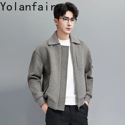 YOLANFAIRY 2025 Light Luxury 95% Wool 5% Cashmere Coats for Men Fashion Woolen Jacket Man Clothing Detachable Lapel Wool Coat